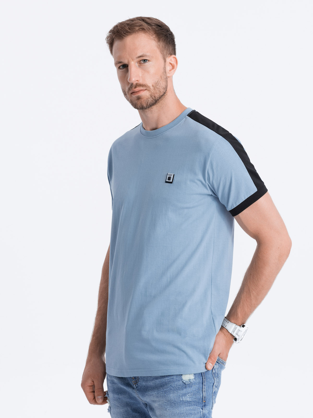 Men’s cotton t-shirt with contrasting inserts – blue V3 S1632