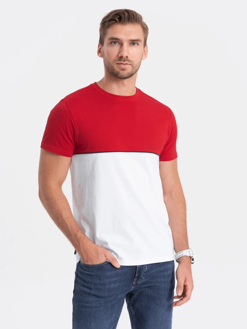 Men’s two-tone cotton T-shirt – red and white V6 S1619