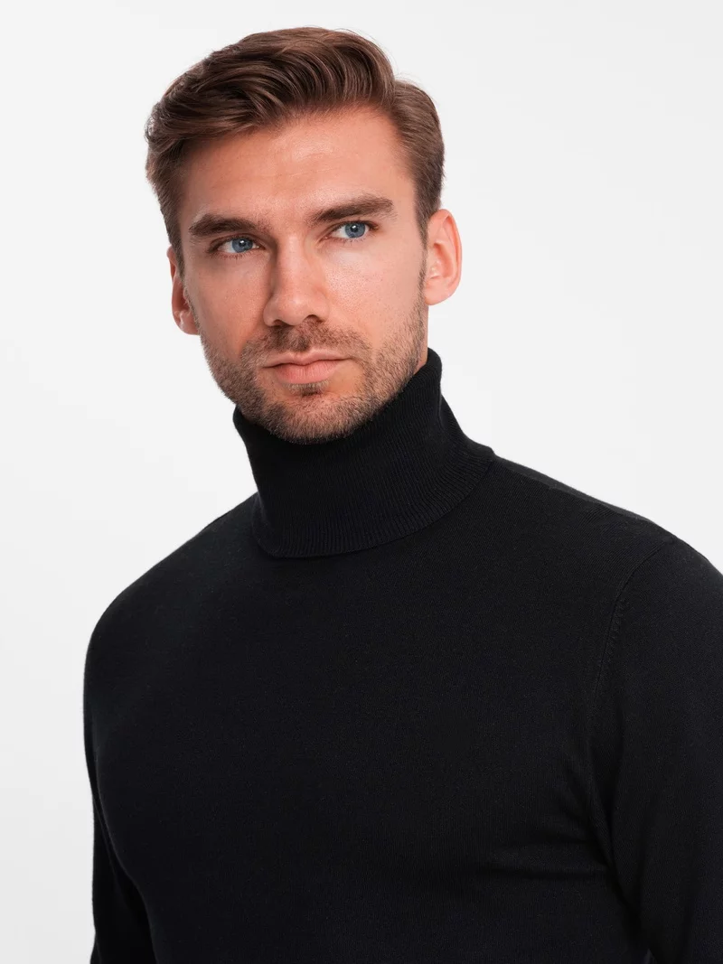 Men’s knitted fitted turtleneck with viscose – black V1 OM-SWTN-0101