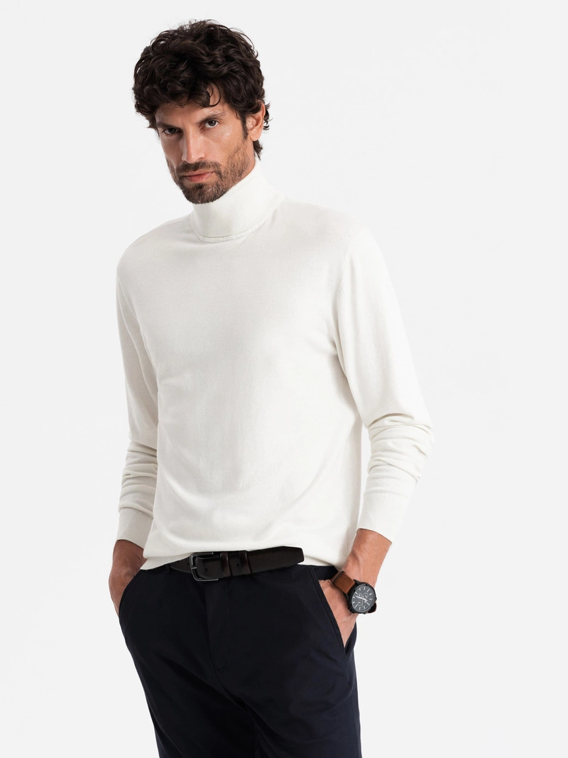 Men’s knitted fitted turtleneck with viscose – ecru V3 OM-SWTN-0101