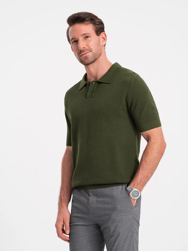 Men’s structured knit polo shirt – olive V1 OM-POSS-0117