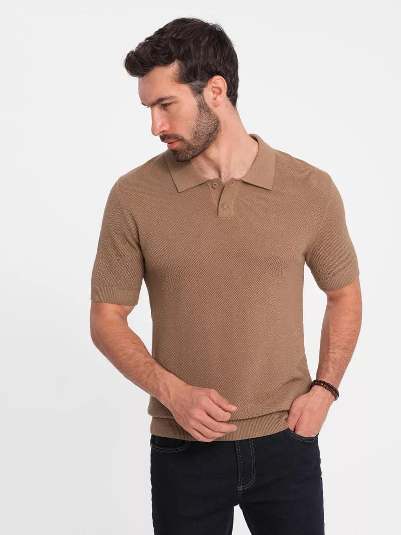 Men’s structured knit polo shirt – light brown V3 OM-POSS-0117