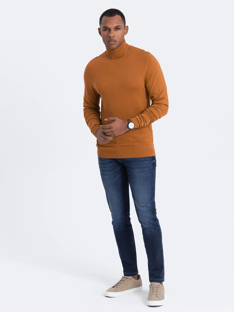 Men’s knitted single-color turtleneck with viscose – camel V8 OM-SWTN-0101