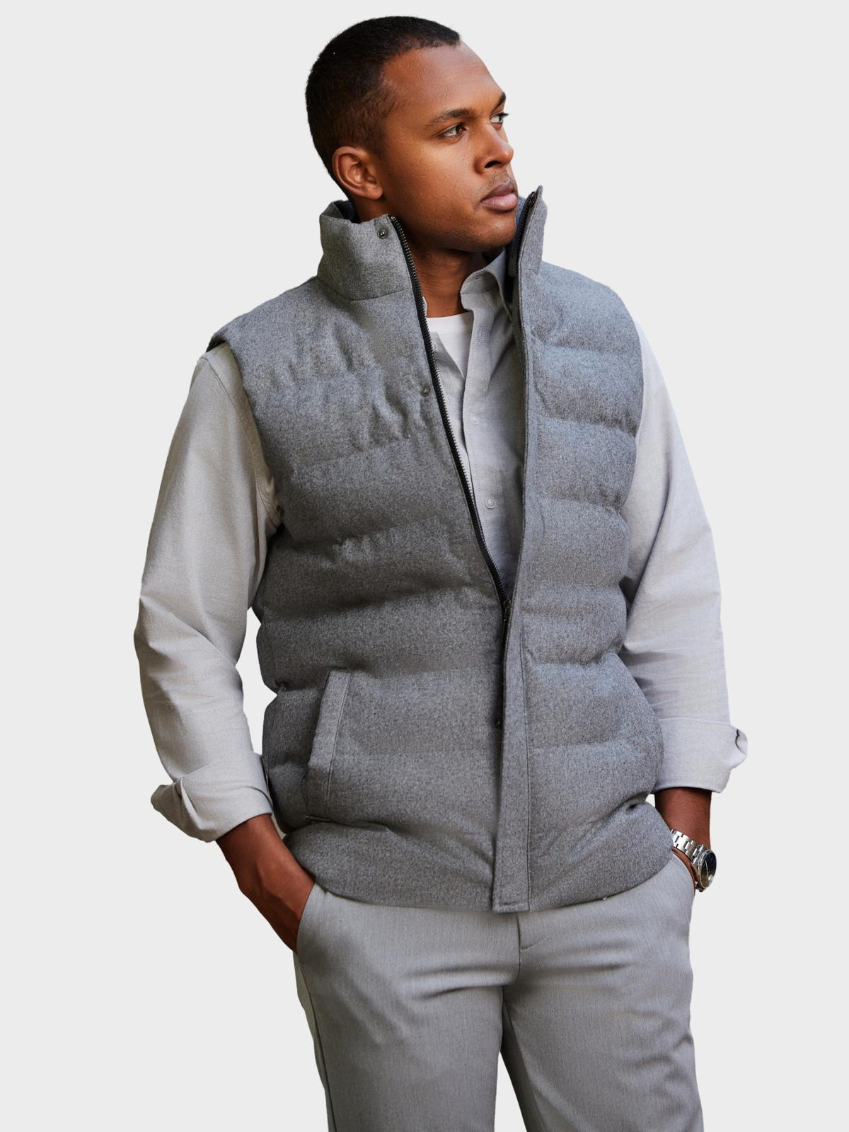 Men’s quilted wool sleeveless jacket – grey melange V1 OM-JAVJ-0200