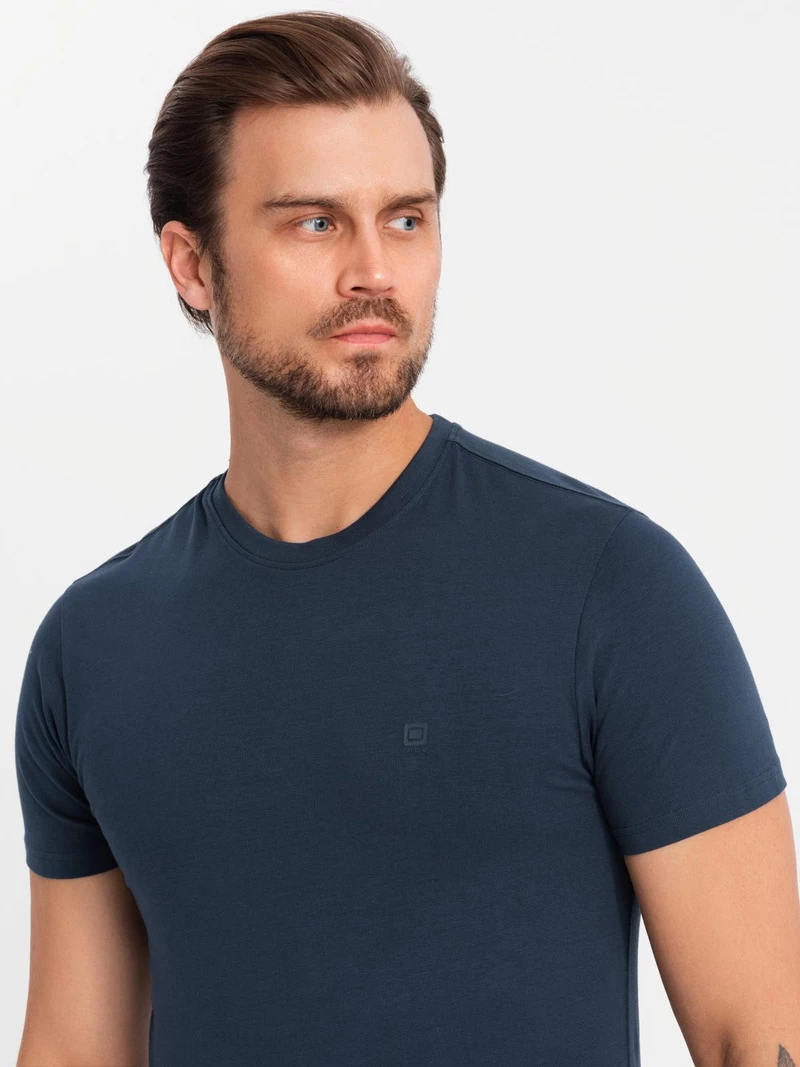 Men’s SLIM FIT T-shirt with round neckline and logo – navy blue V2 OM-TSCT-0220