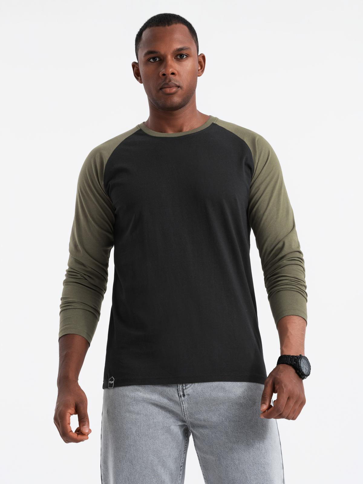 Men’s longsleeve with raglan contrast sleeves – black/olive V3 OM-LSCL-0105