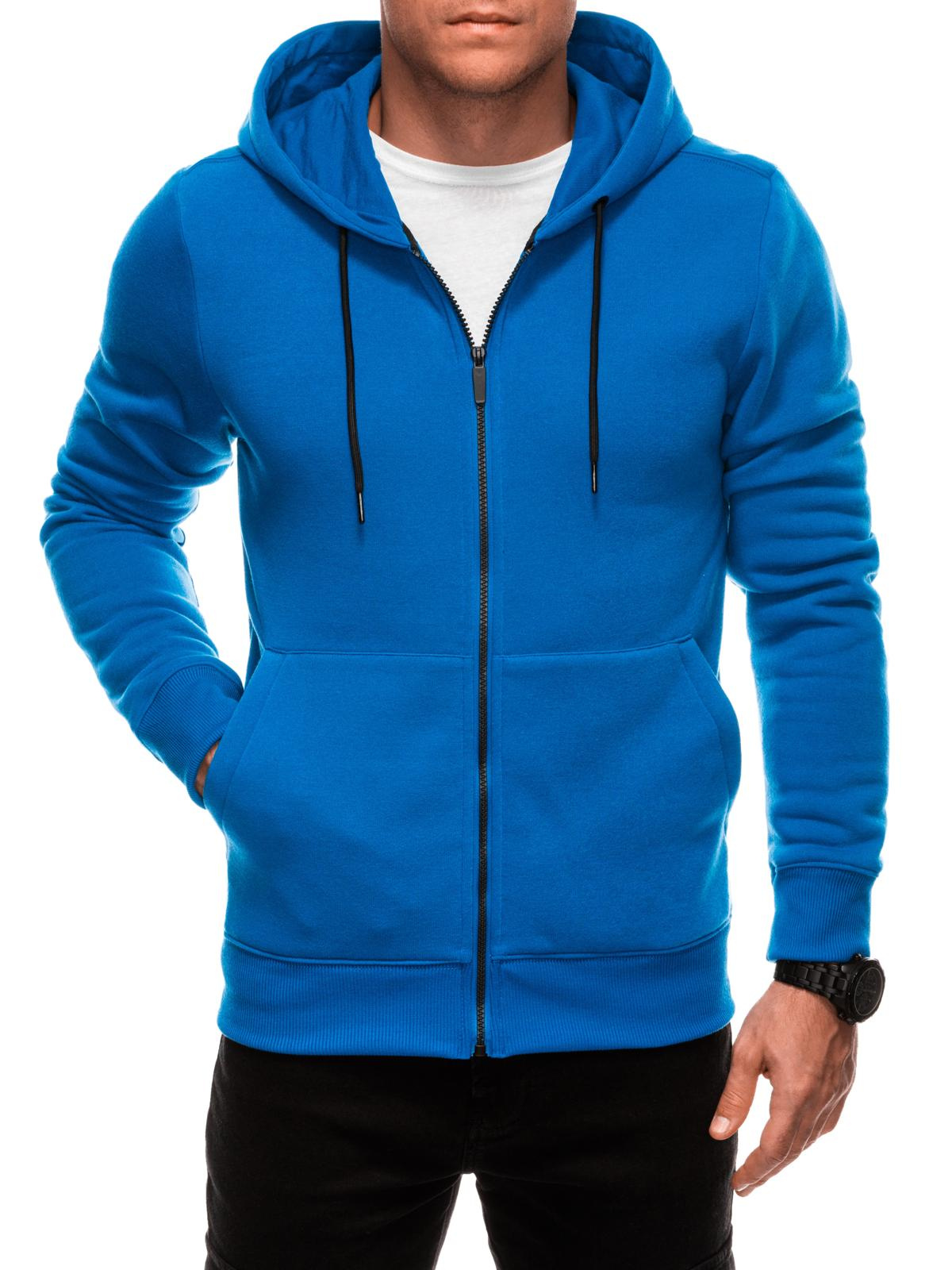 Unzipped men’s BASIC hooded sweatshirt – blue V1 EM-SSBZ-0101