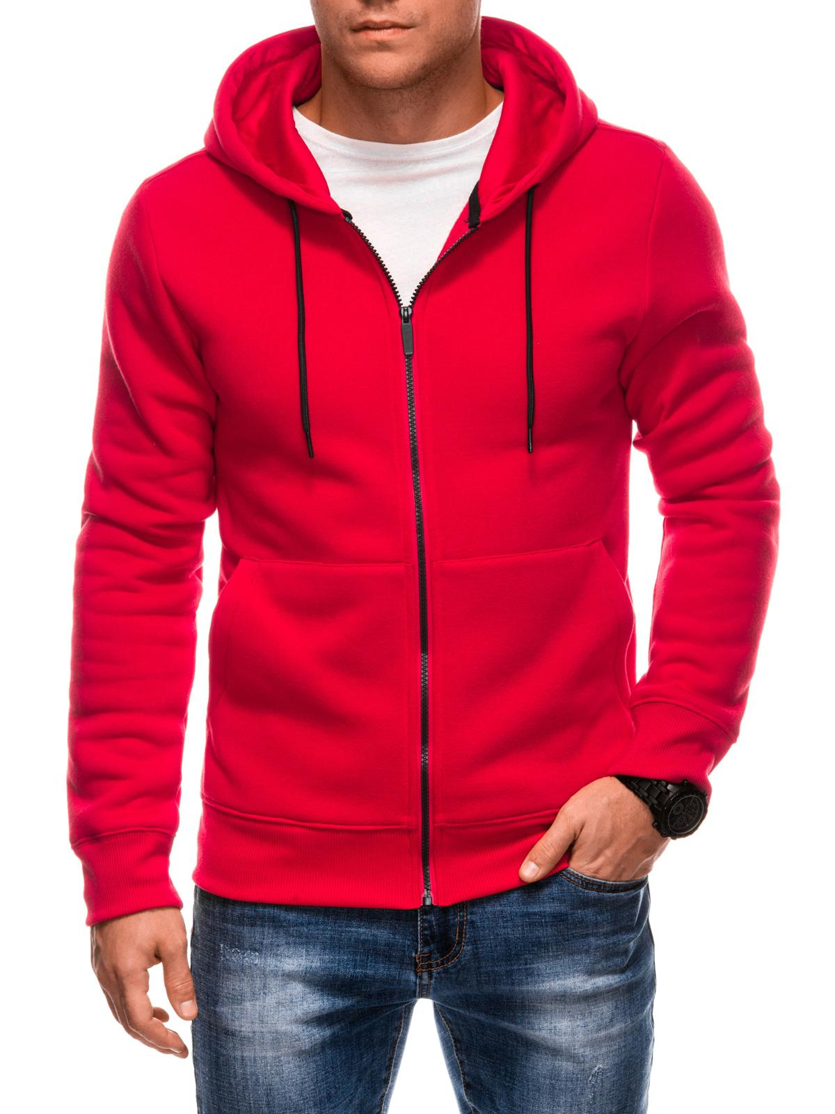 BASIC unbuttoned men’s hooded sweatshirt – red V4 EM-SSBZ-0101