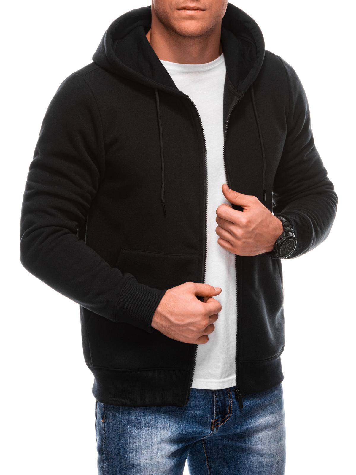 Men’s BASIC unbuttoned hooded sweatshirt – black V6 EM-SSBZ-0101