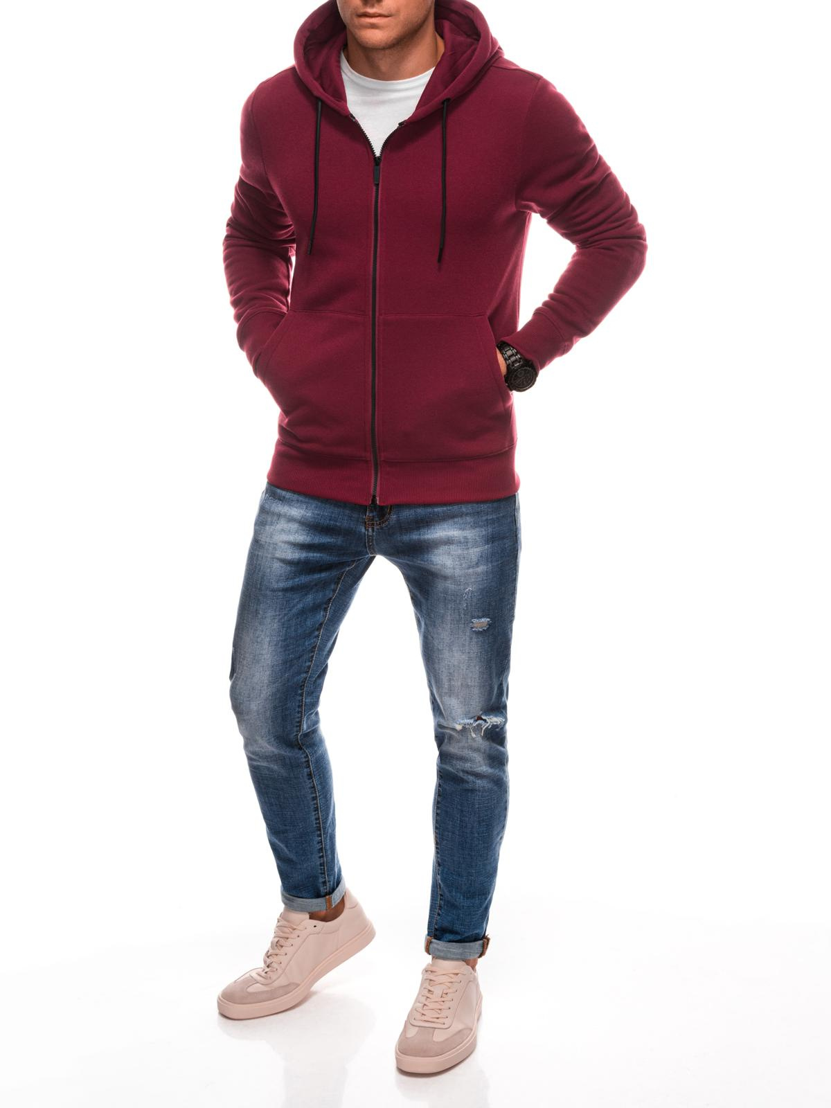 BASIC unbuttoned men’s hooded sweatshirt – maroon V7 EM-SSBZ-0101