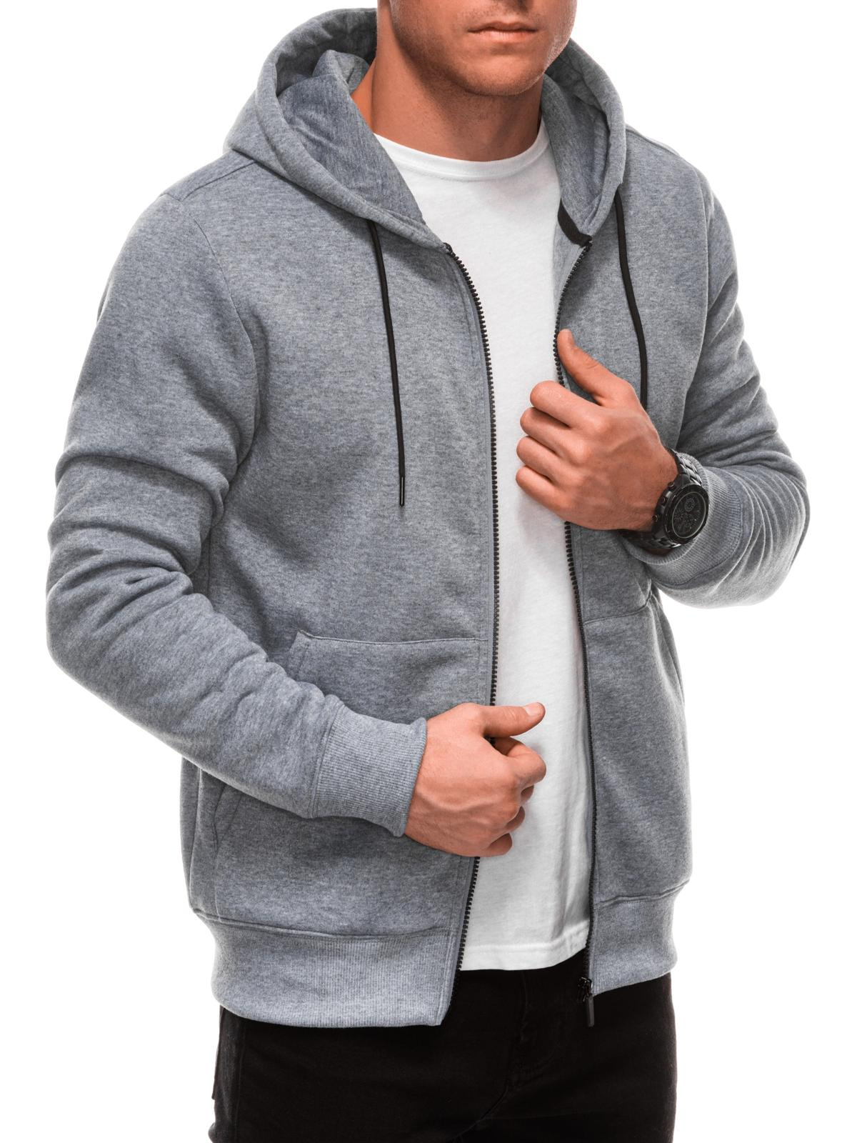 Unzipped men’s BASIC hooded sweatshirt – grey melange V8 EM-SSBZ-0101