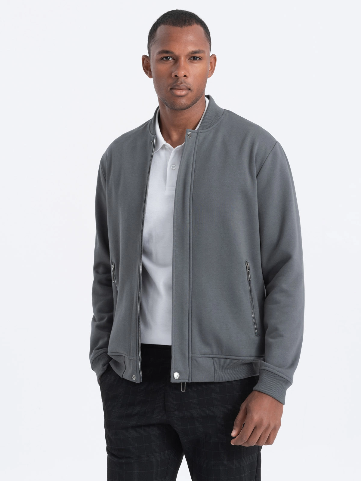 Men’s unbuttoned bomber jacket – gray V3 OM-SSZP-22FW-011