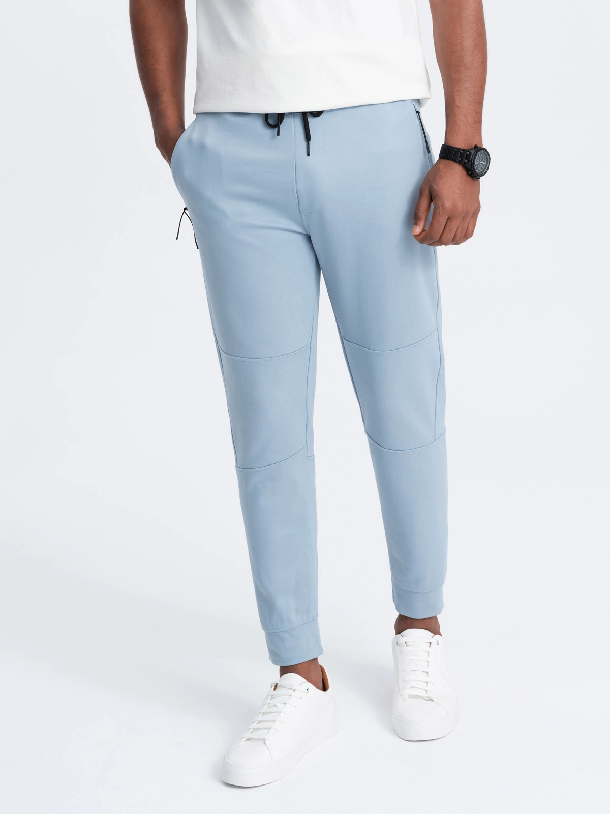 Men’s sweatpants joggers on elastic with stitching – light blue V2 OM-PASK-0142