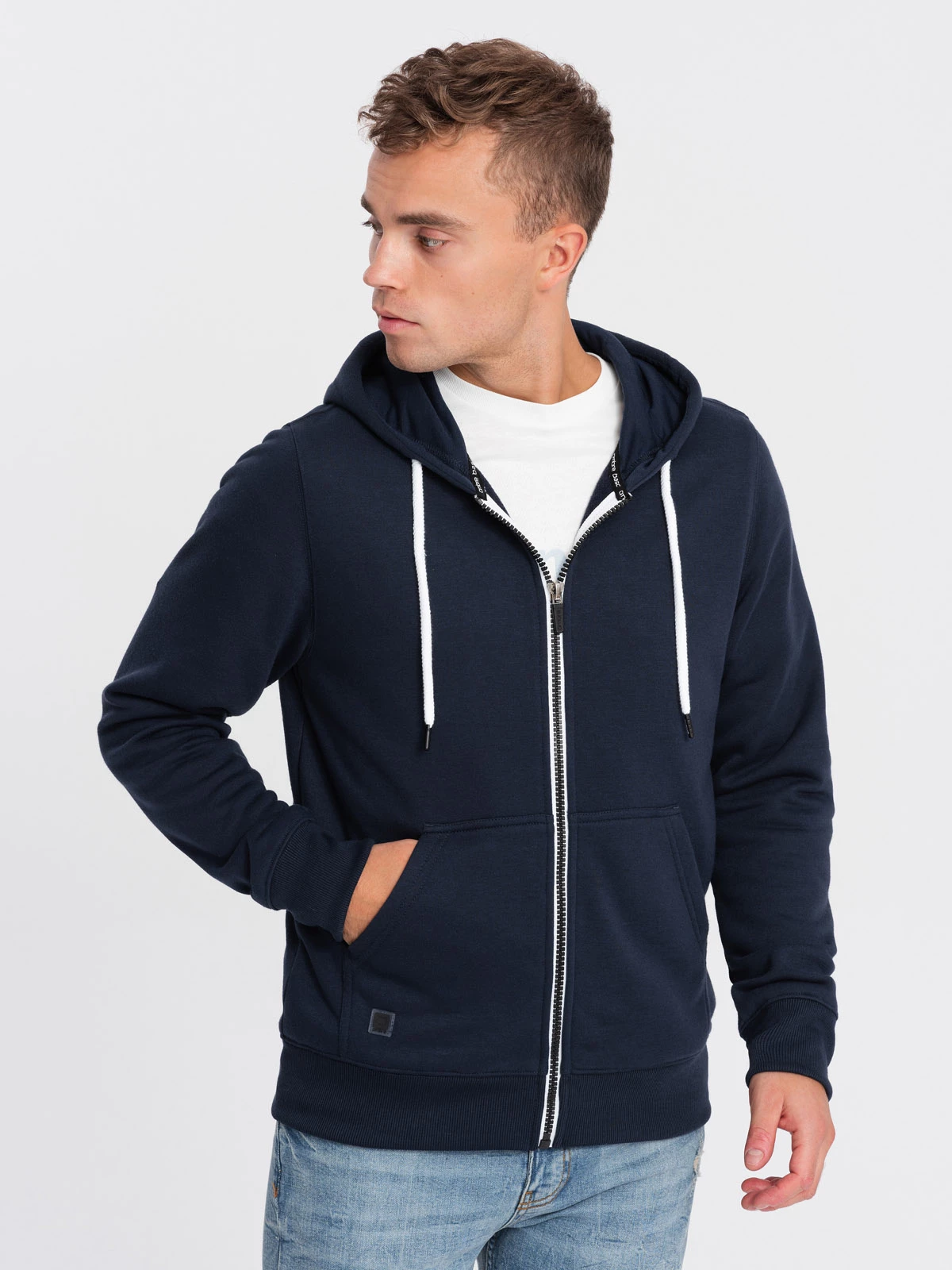 BASIC men’s zip-up hoodie – navy blue V2 OM-SSBZ-0118