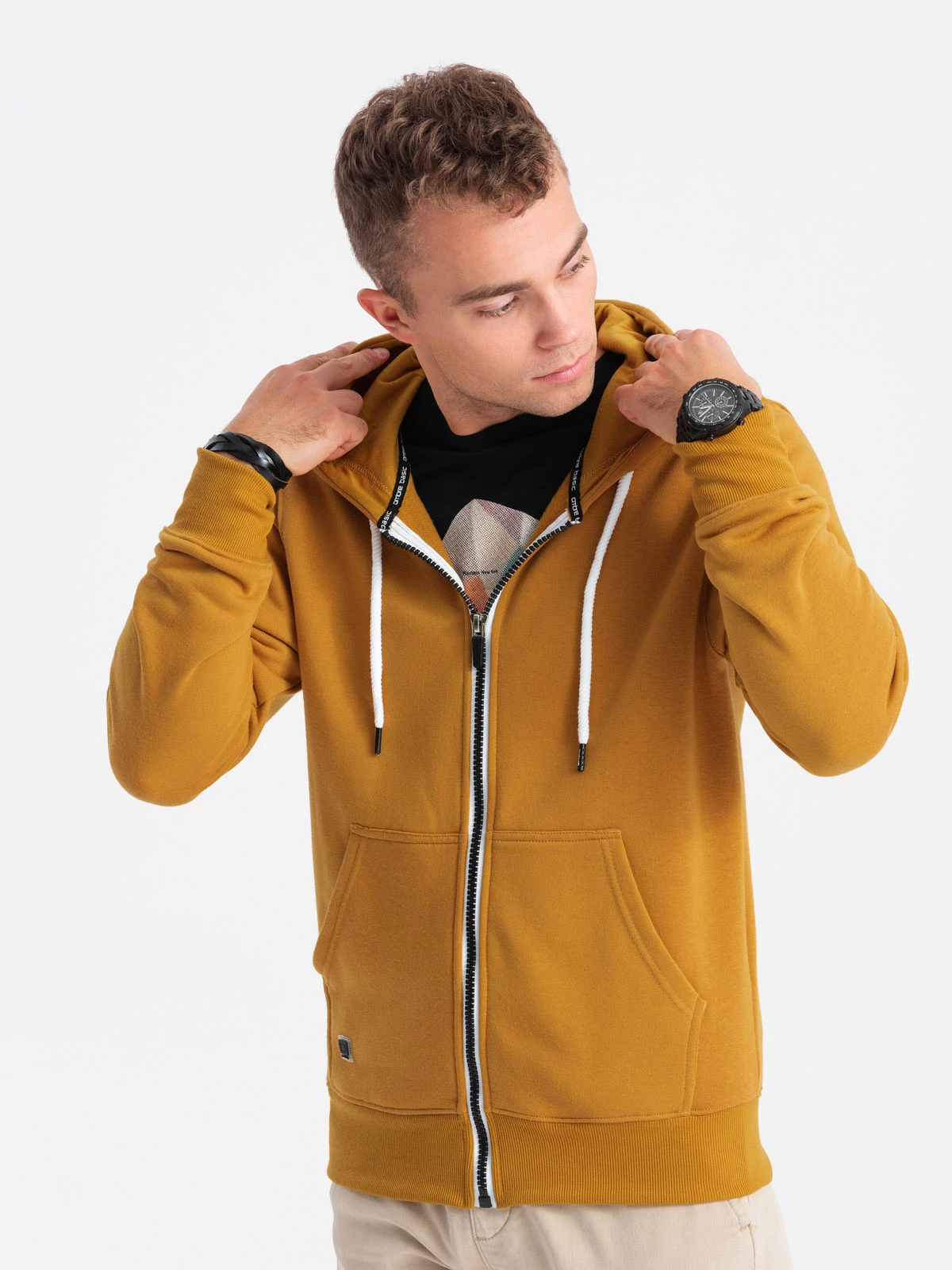 BASIC men’s zip-up hoodie – mustard V4 OM-SSBZ-0118