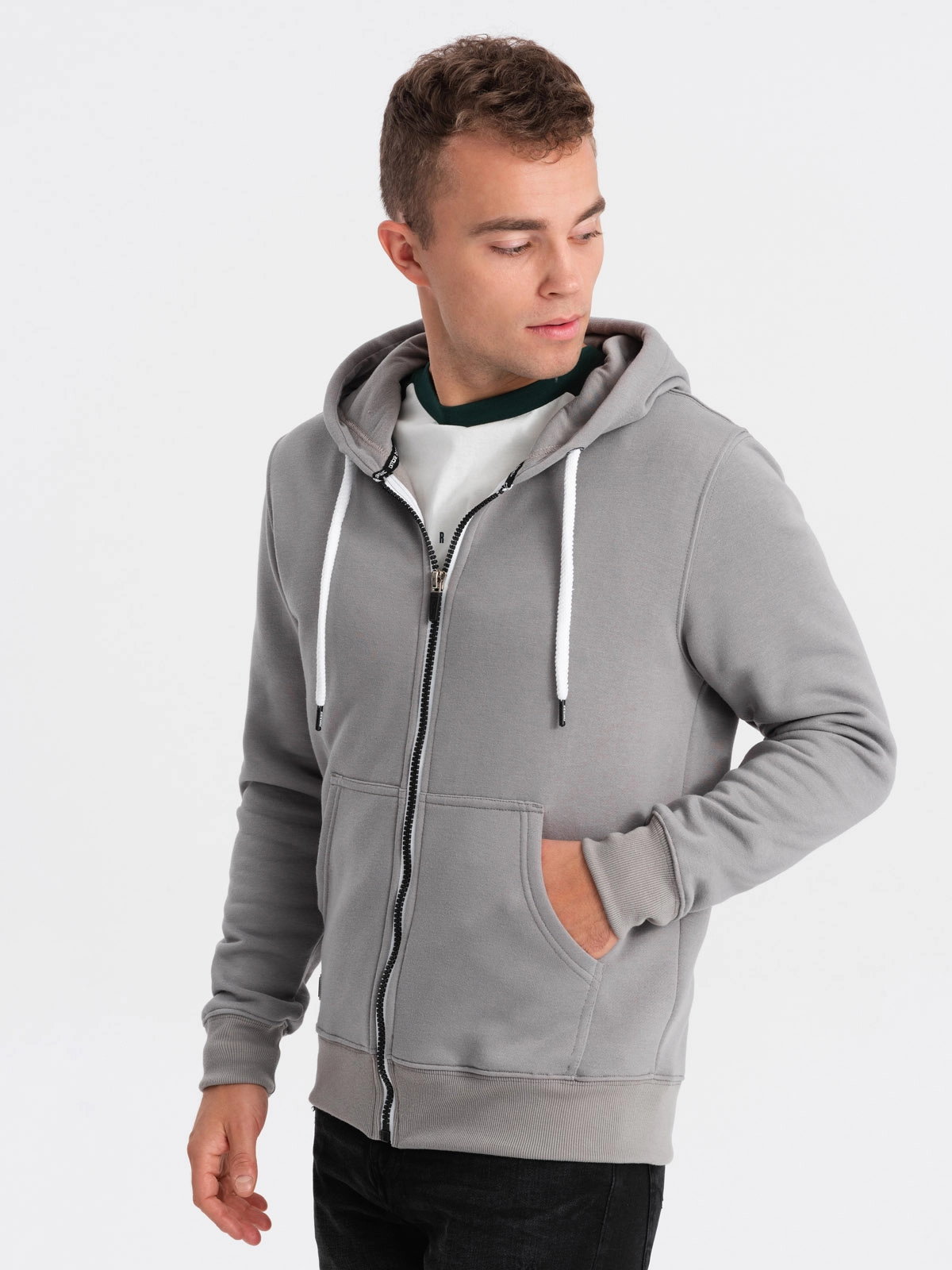 BASIC men’s unbuttoned hooded sweatshirt – grey V5 OM-SSBZ-0118