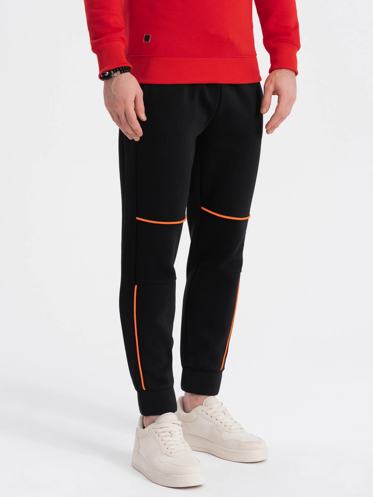 Men’s sweatpants with contrast stitching – black V1 OM-PASK-0145