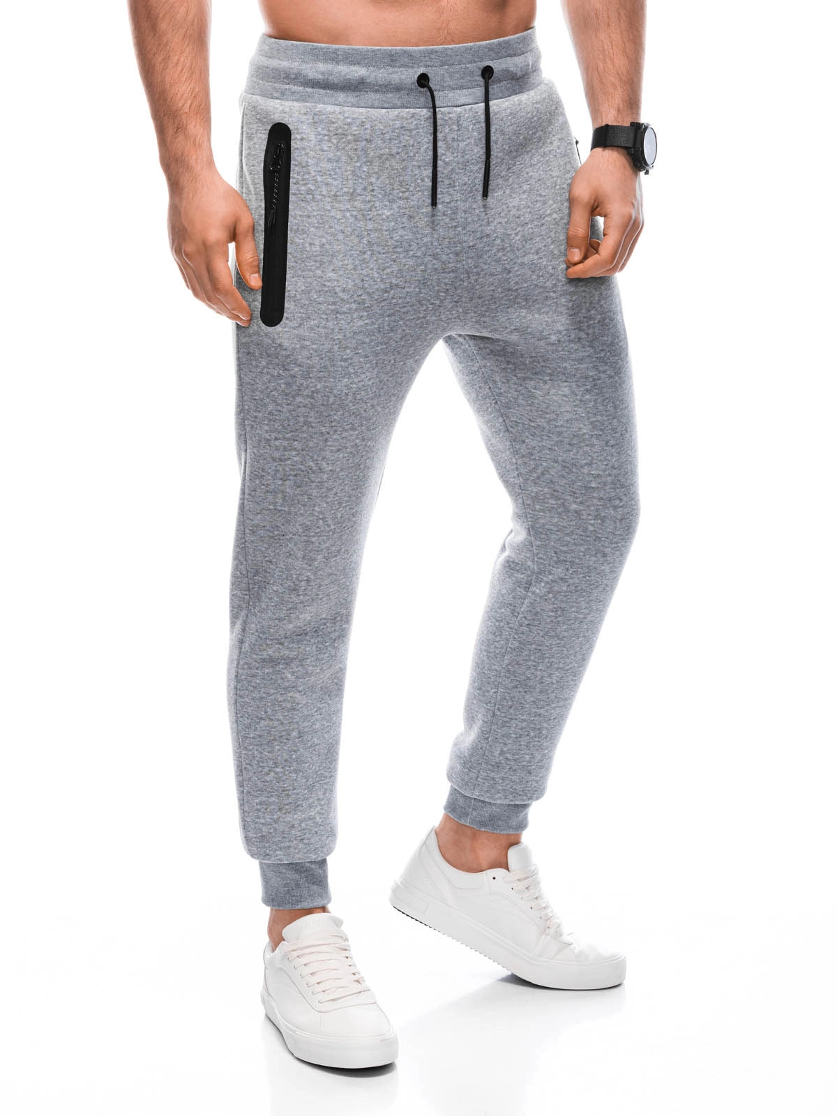 Men’s sweatpants with zippered pockets EM-PASK-0102 – grey melange V3