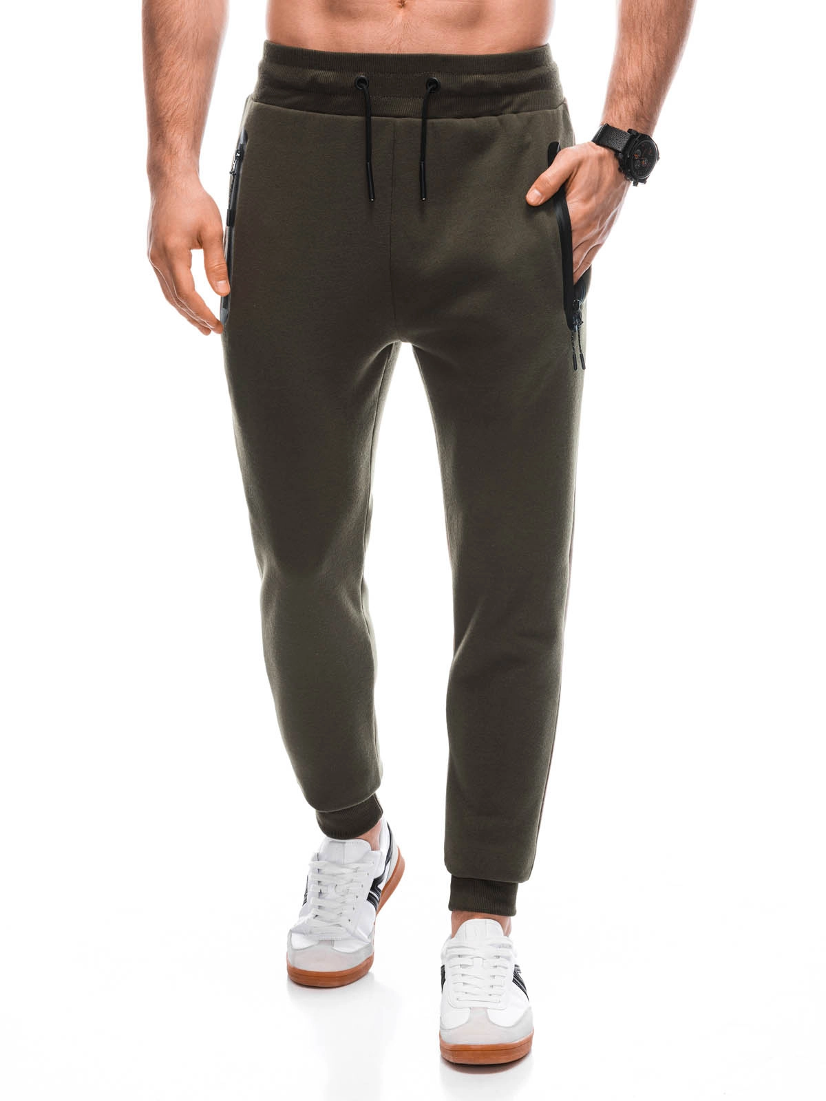 Men’s sweatpants with zippered pockets EM-PASK-0102 – dark olive V2