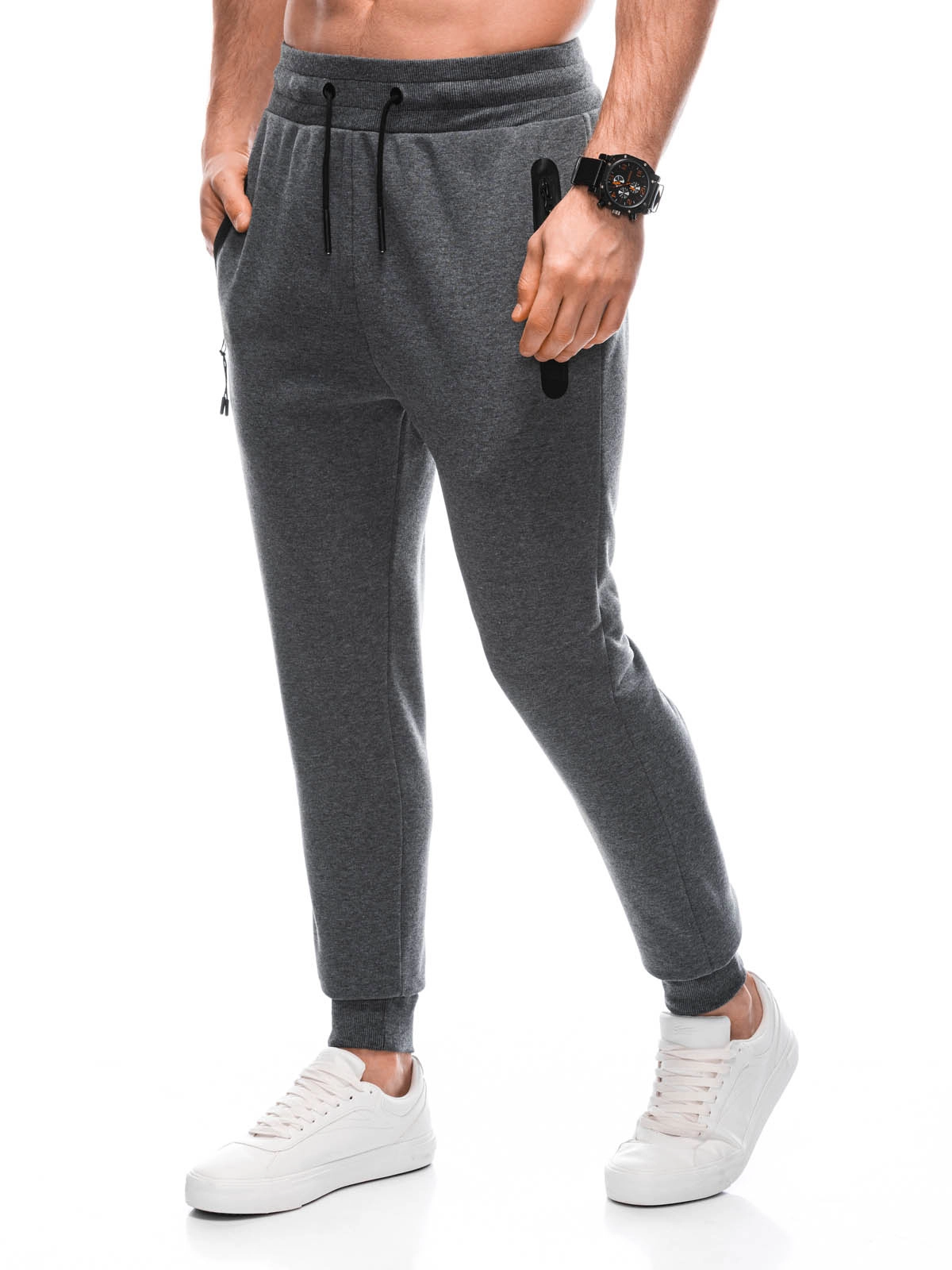 Men’s sweatpants with zippered pockets EM-PASK-0102 – graphite melange V7