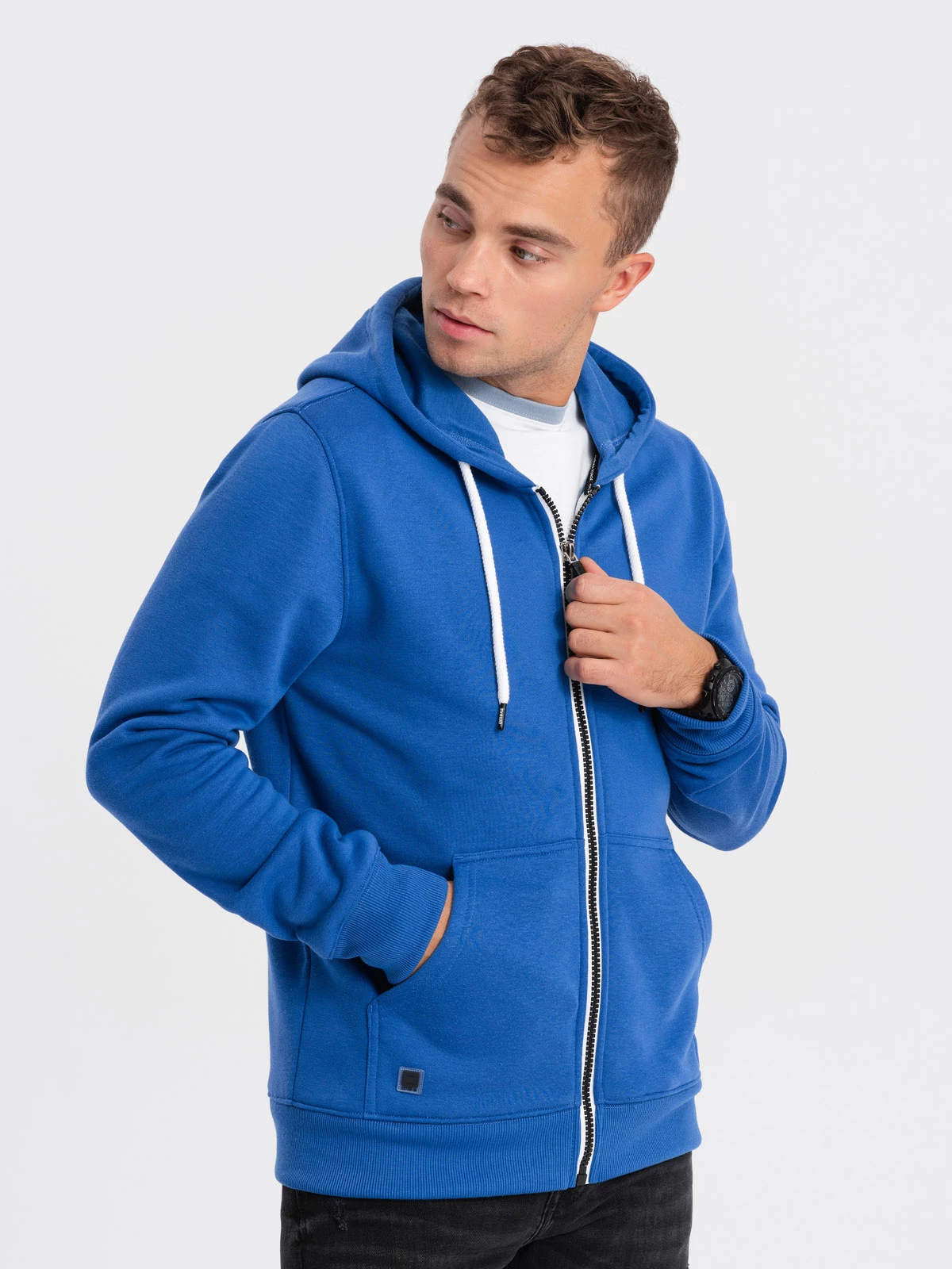 BASIC men’s unbuttoned hooded sweatshirt – blue V9 OM-SSBZ-0118