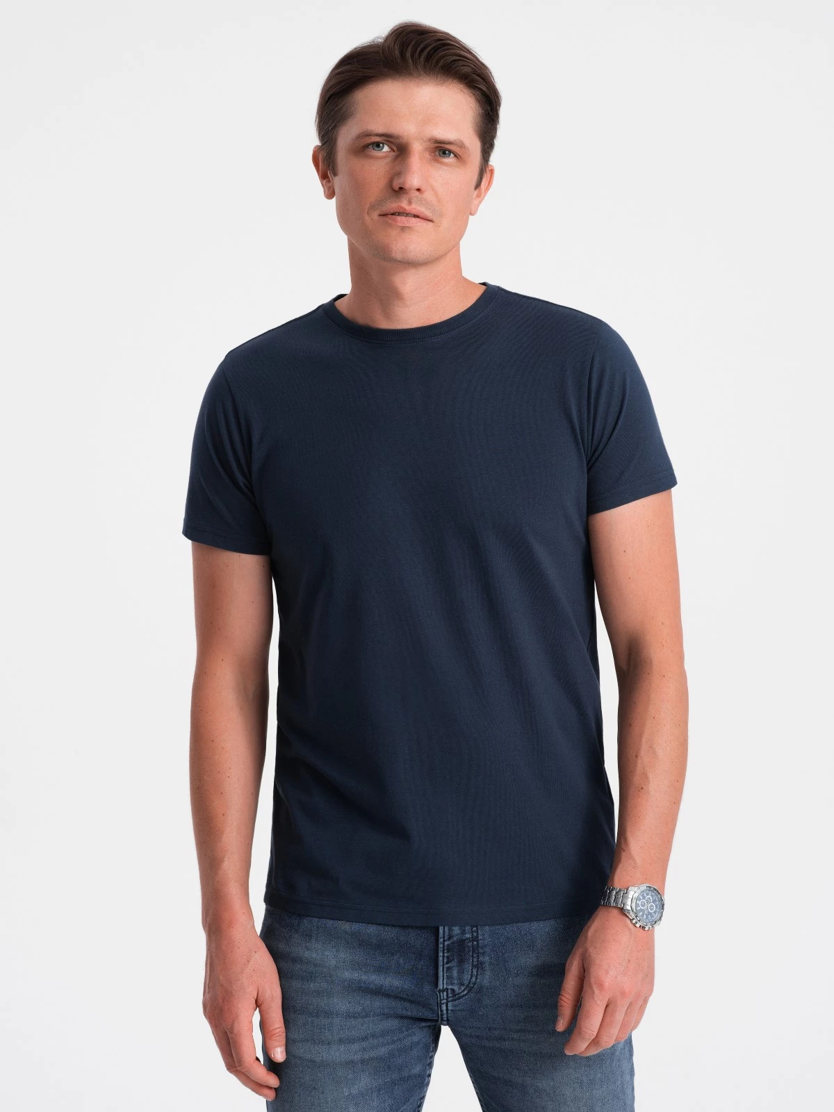 Classic BASIC men’s cotton T-shirt – navy blue V2 OM-TSBS-0146