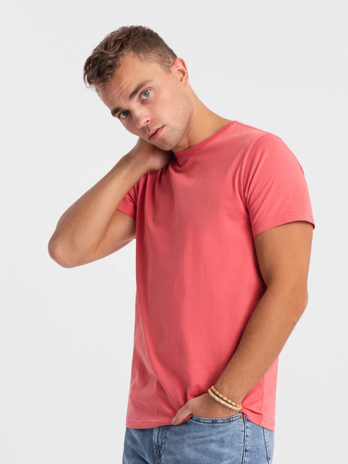 BASIC men’s classic cotton T-shirt – pink V11 OM-TSBS-0146