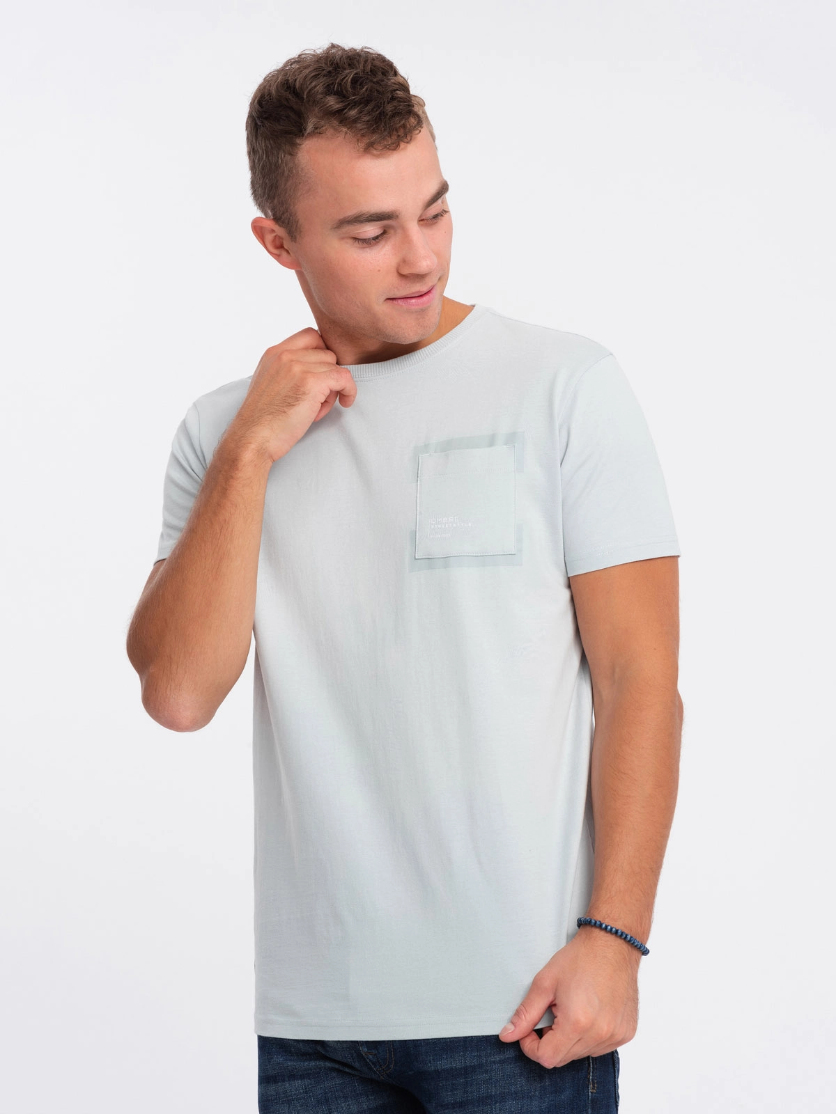 Men’s cotton t-shirt with pocket – light grey V10 OM-TSPT-0154