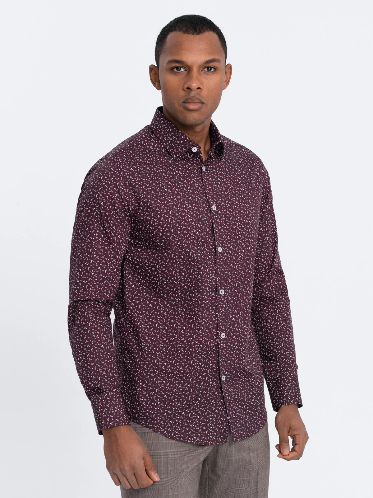 Men’s cotton patterned SLIM FIT shirt – maroon V5 OM-SHCS-0151