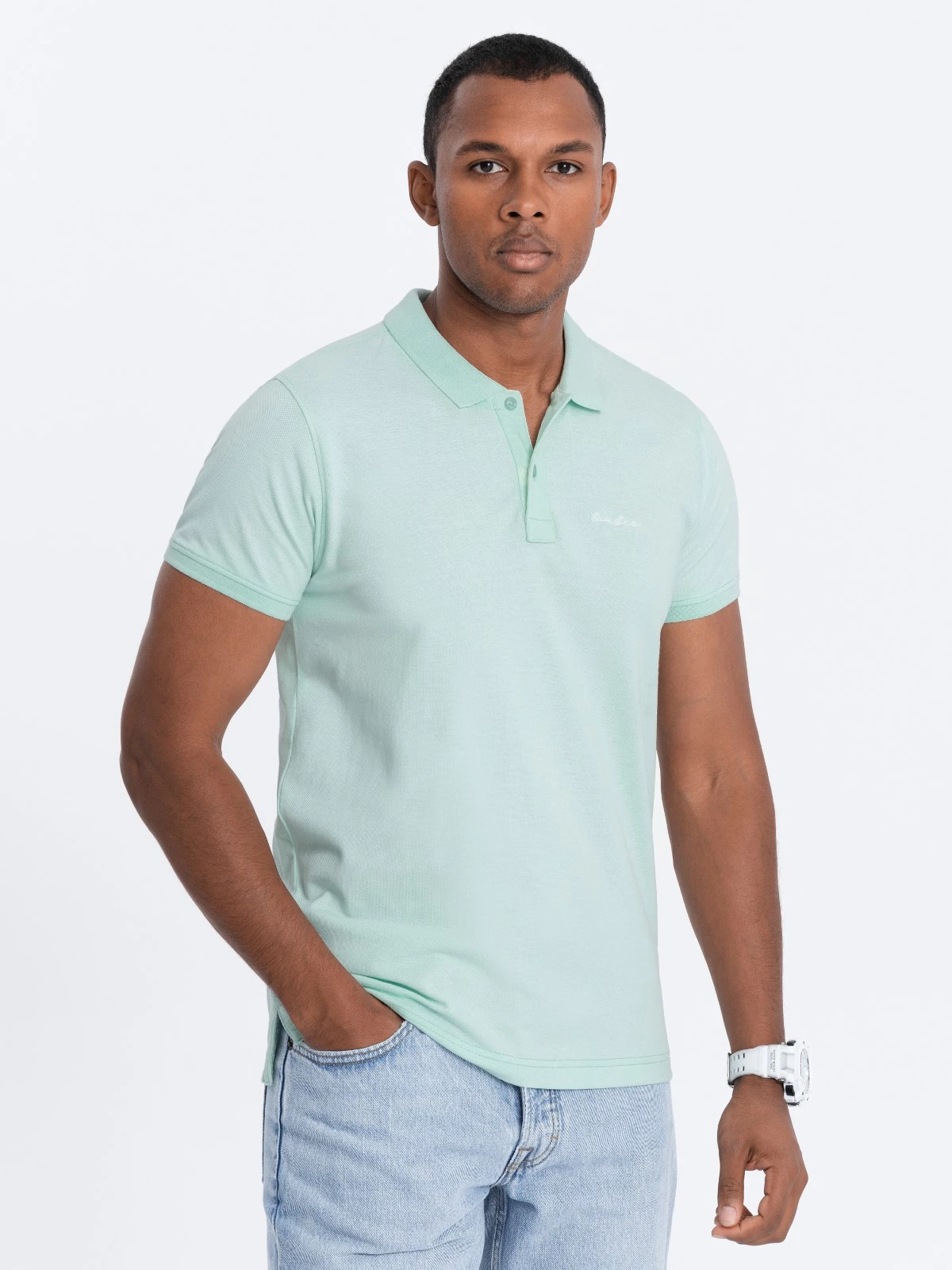 Pique knit polo shirt – light green V1 S1746