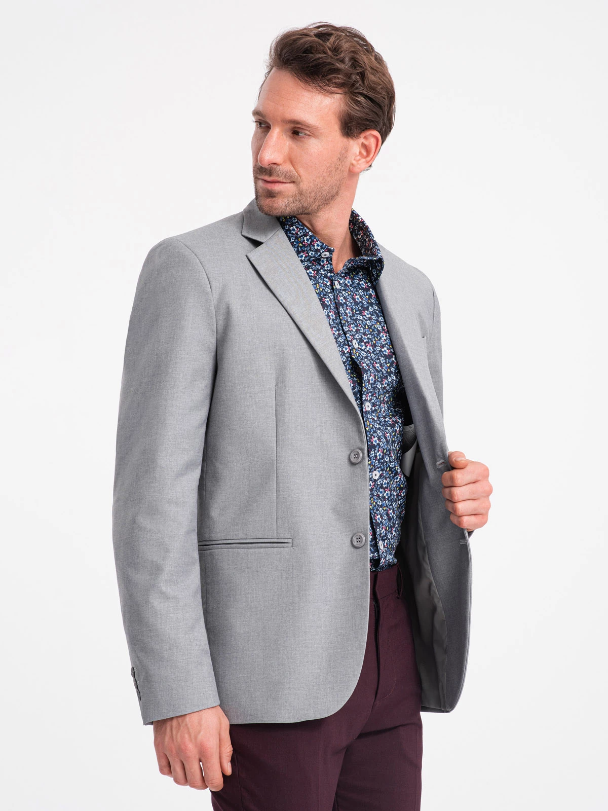 Classic men’s jacket with pillowcase pocket – grey V1 OM-BLZB-0115