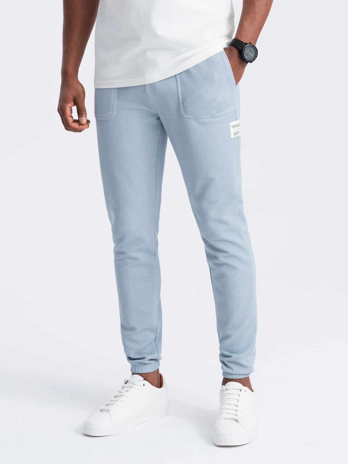 Men’s structured knit sweatpants – light blue V4 OM-PASK-0211