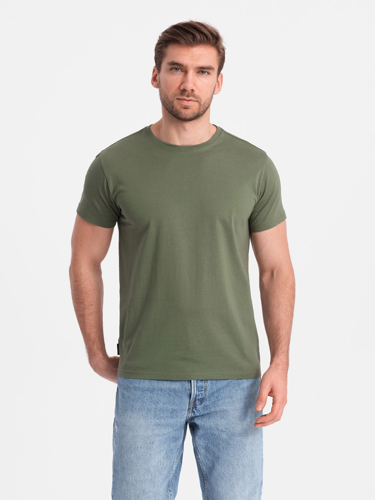 BASIC men’s classic cotton T-shirt – khaki V6 OM-TSBS-0146