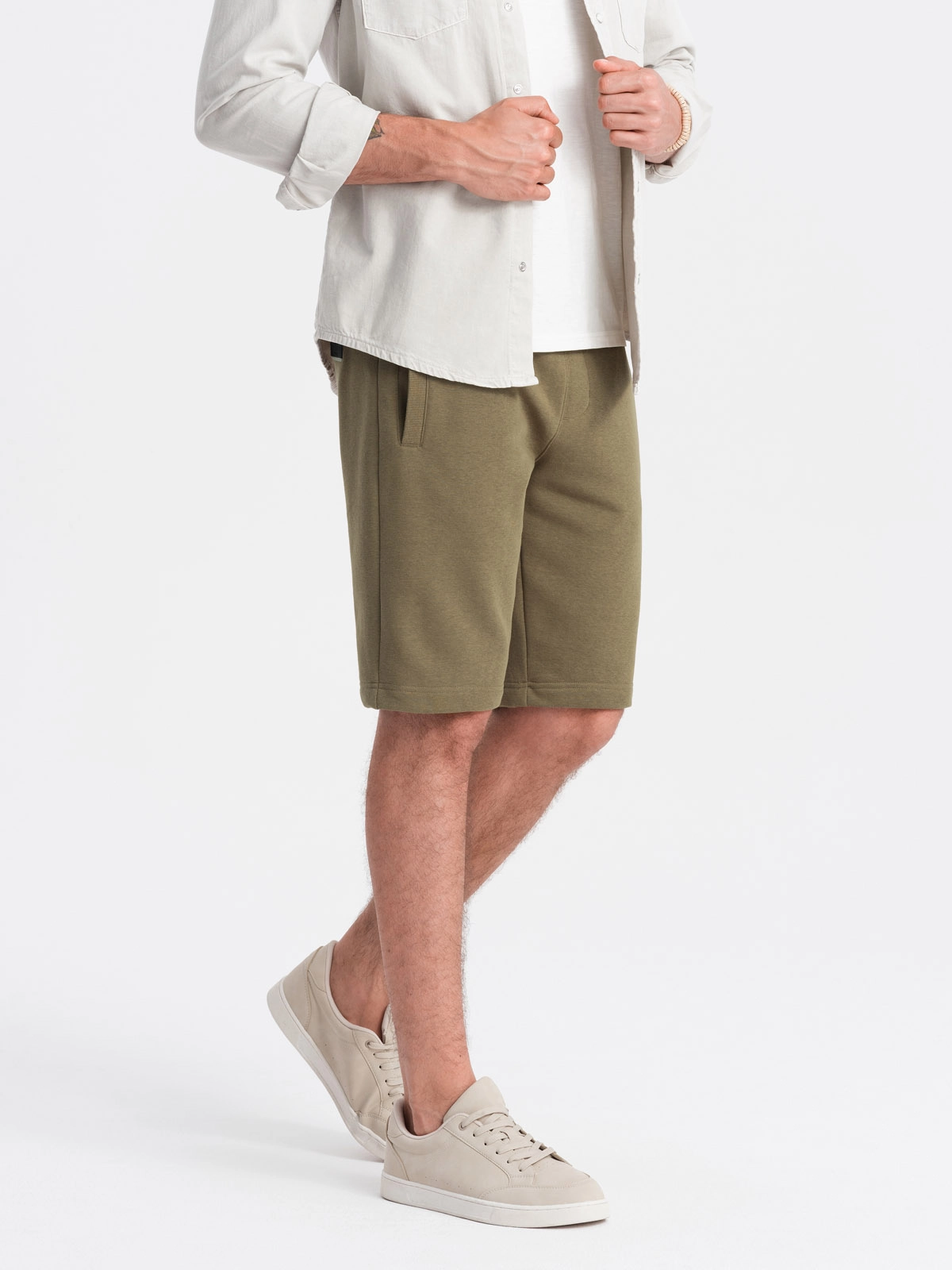 Men’s BASIC cotton sweat shorts – olive V2 OM-SRBS-0149