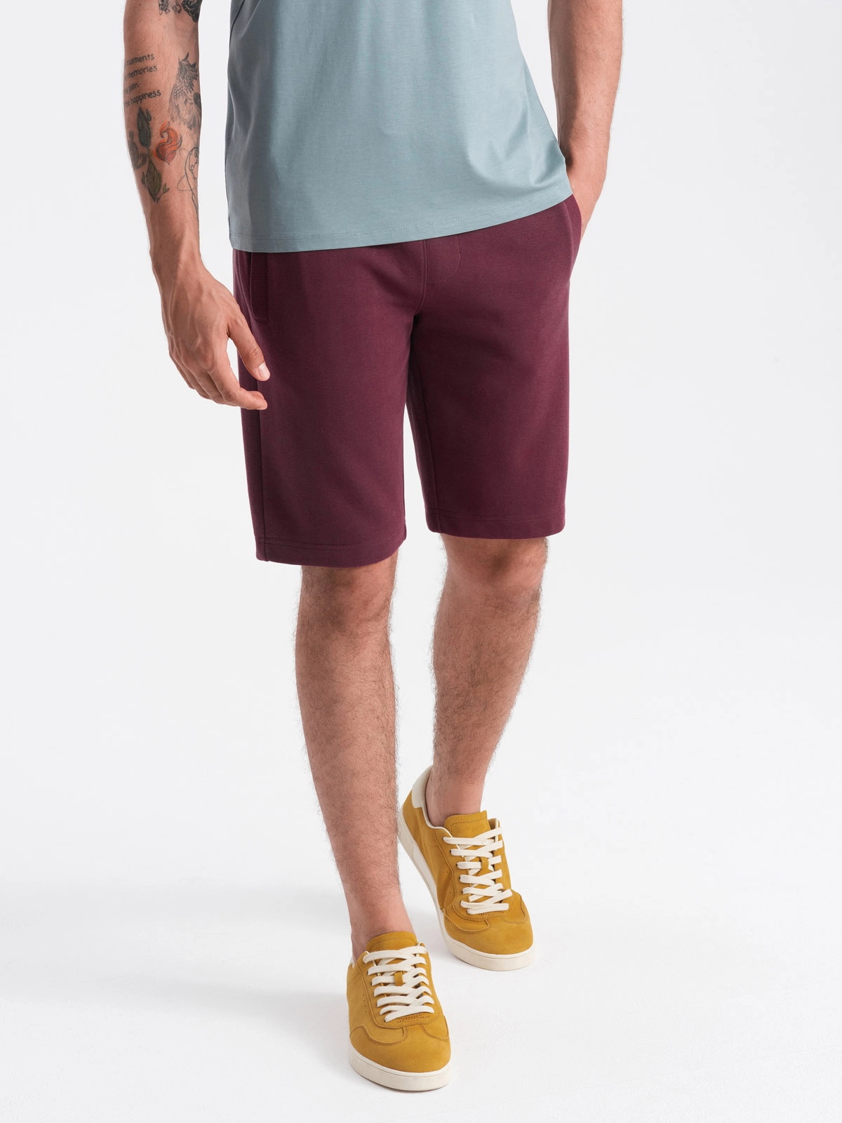 BASIC men’s cotton sweat shorts – maroon V3 OM-SRBS-0149