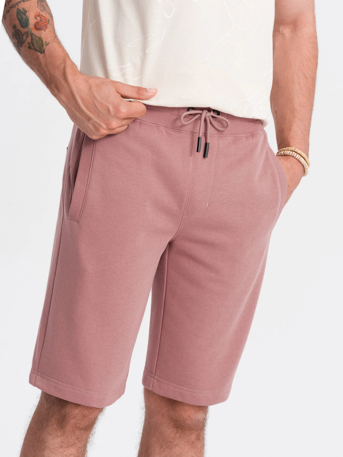 Men’s BASIC cotton sweat shorts – dark pink V4 OM-SRBS-0149