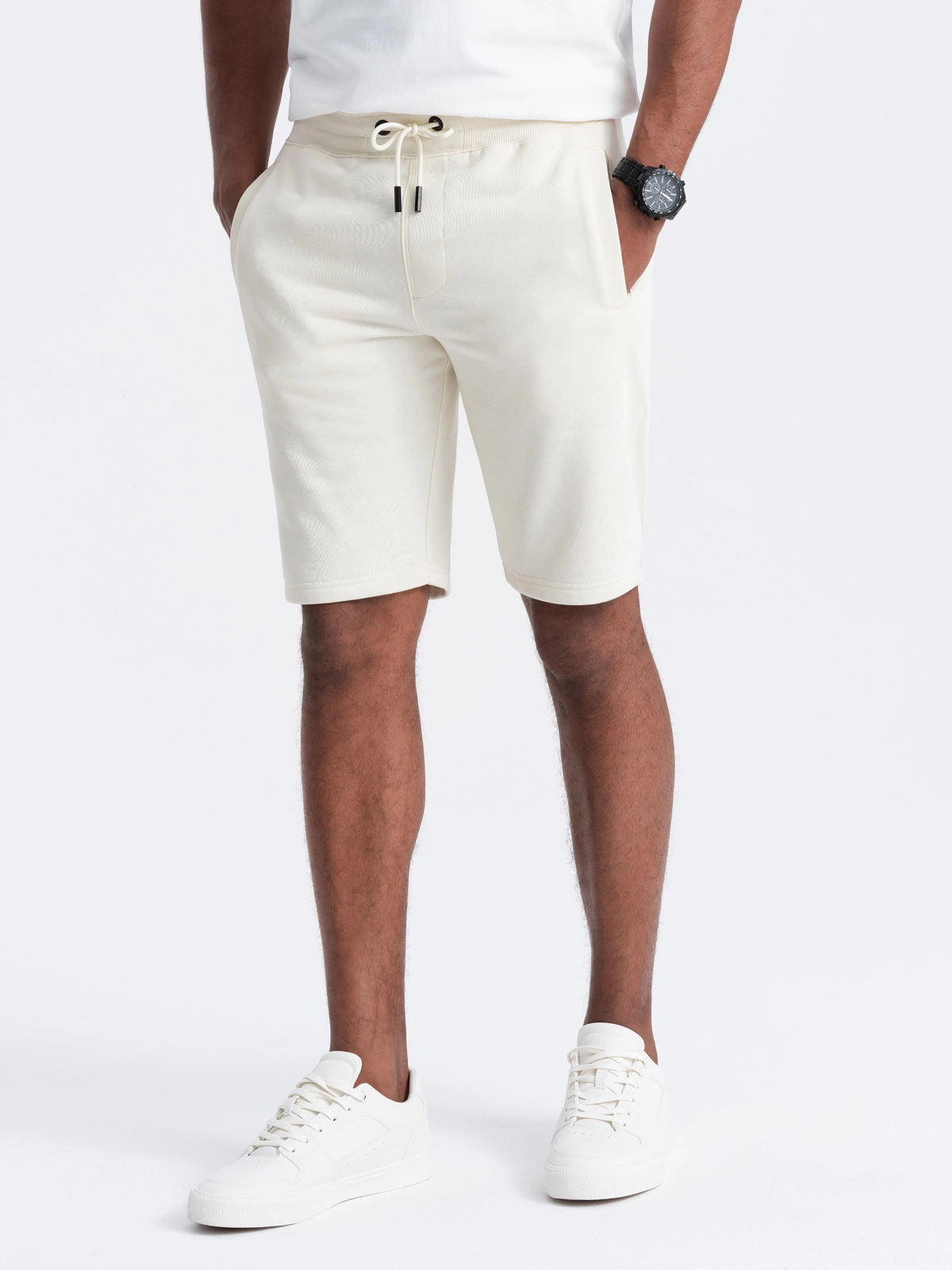 BASIC men’s cotton sweat shorts – cream V5 OM-SRBS-0149