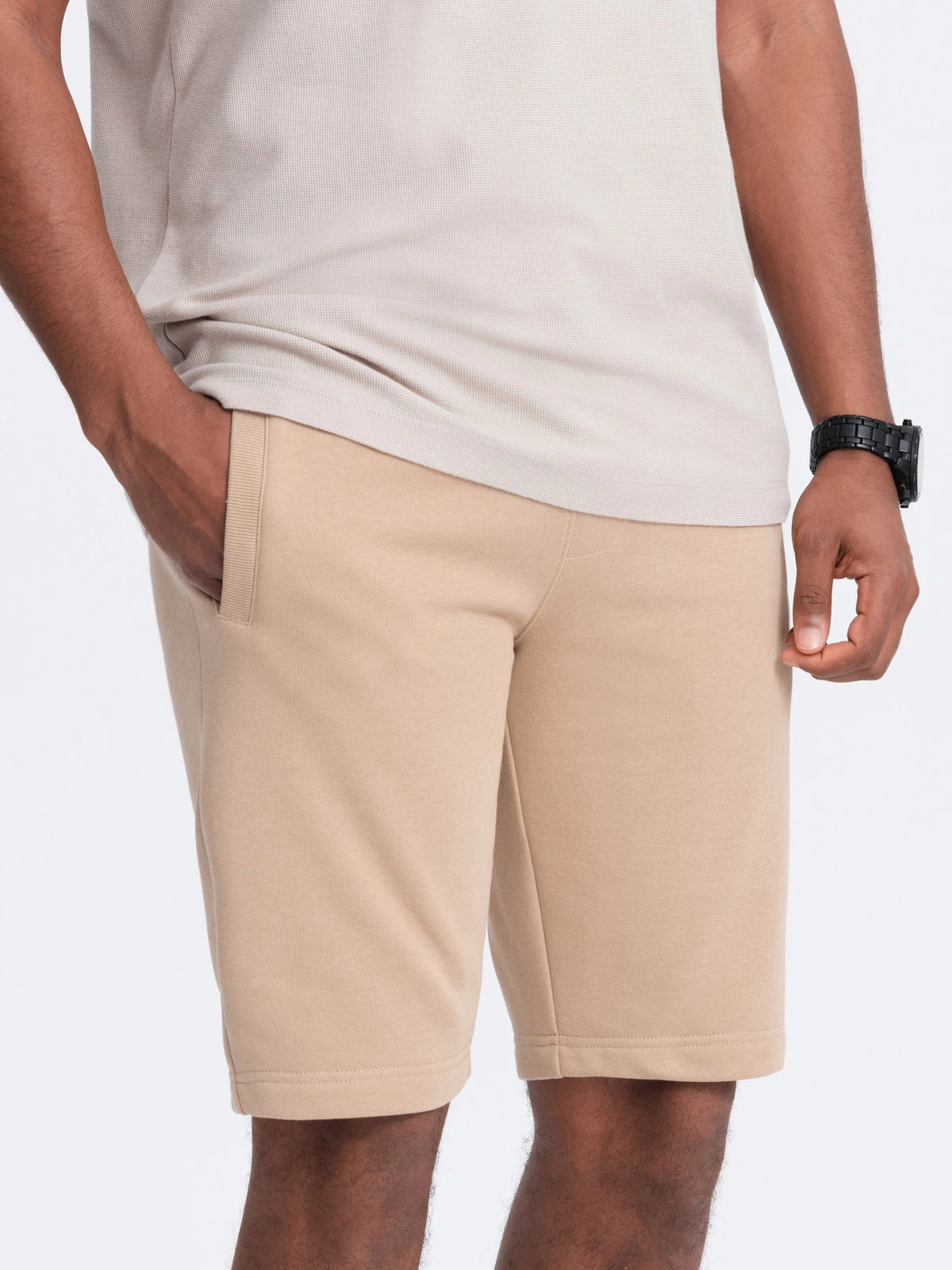 BASIC men’s cotton sweatshorts – beige V6 OM-SRBS-0149