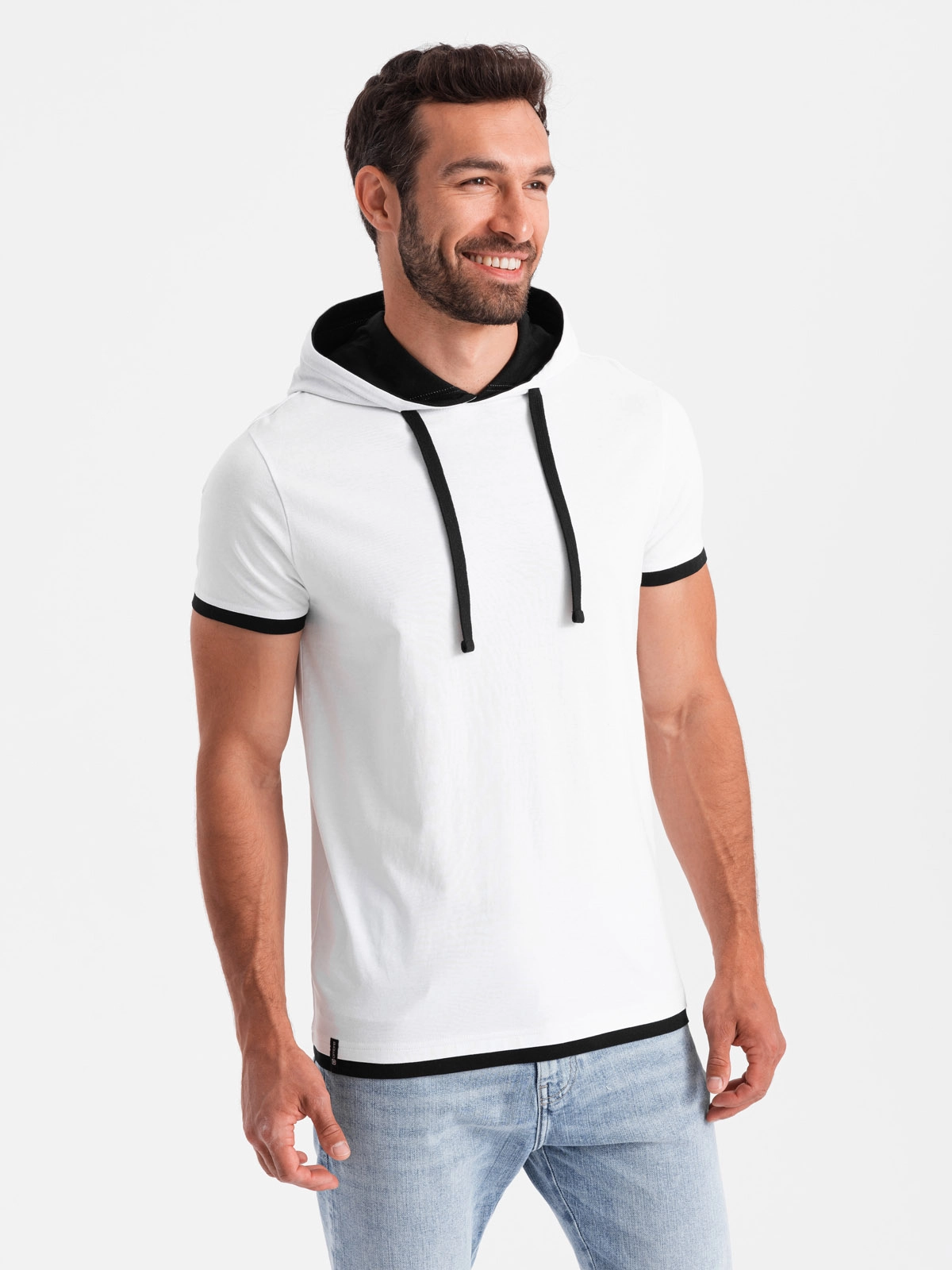 Casual men’s cotton t-shirt with hood – white V1 OM-TSCT-22SS-001