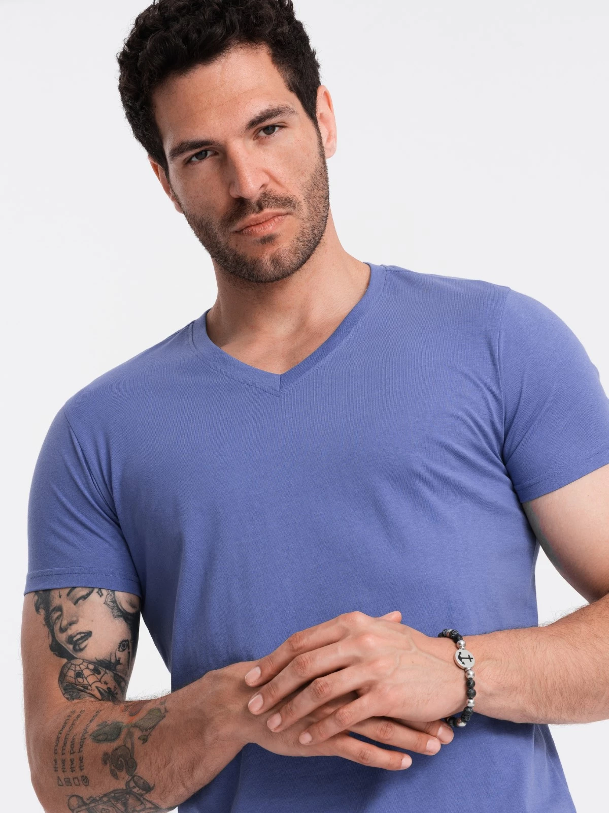 BASIC men’s cotton classic tee with v-neck – purple V12 OM-TSBS-0145