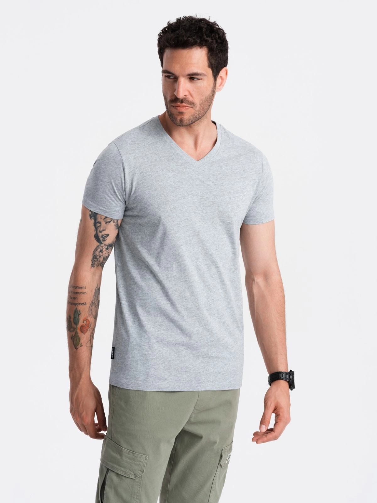 BASIC men’s classic cotton tee-shirt with a crew neckline – grey melange V16 OM-TSBS-0145