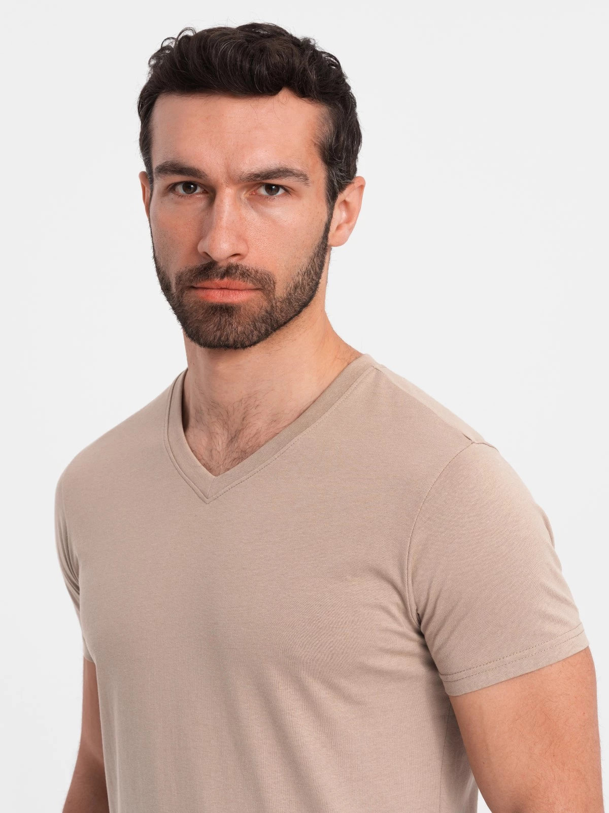 Men’s BASIC classic cotton T-shirt with a v-neck – ash V21 OM-TSBS-0145