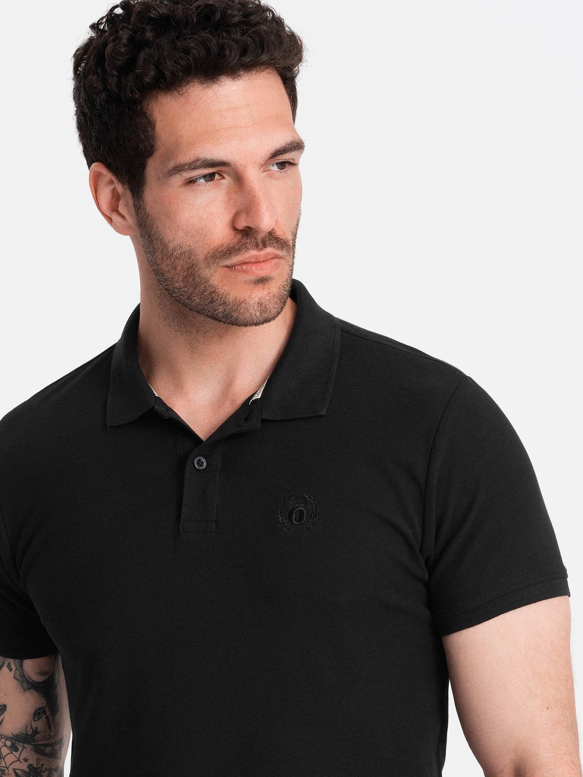 BASIC men’s single color pique knit polo shirt – black V1 OM-POBS-0100