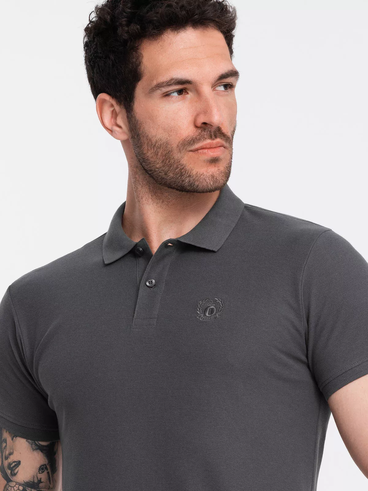 BASIC men’s single color pique knit polo shirt – graphite V3 OM-POBS-0100