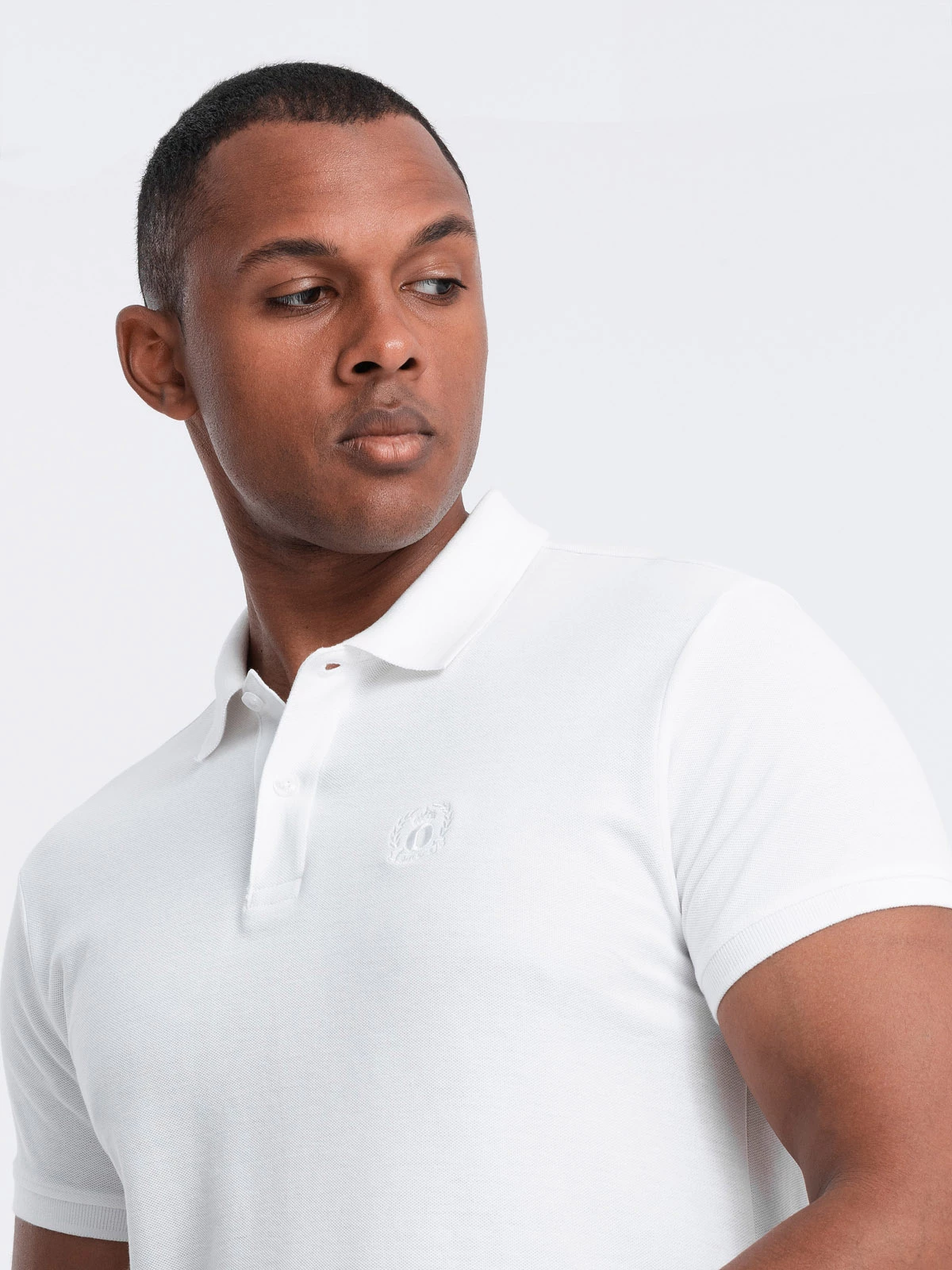 BASIC men’s single color pique knit polo shirt – white V4 OM-POBS-0100