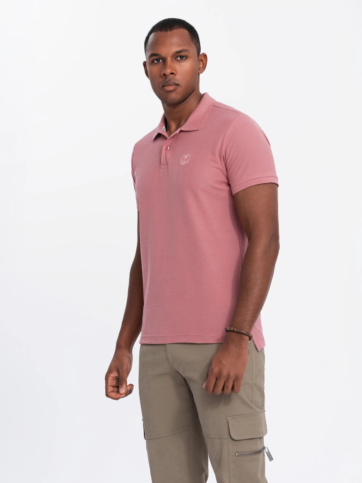 Men’s BASIC single color pique knit polo shirt – dark pink V7 OM-POBS-0100