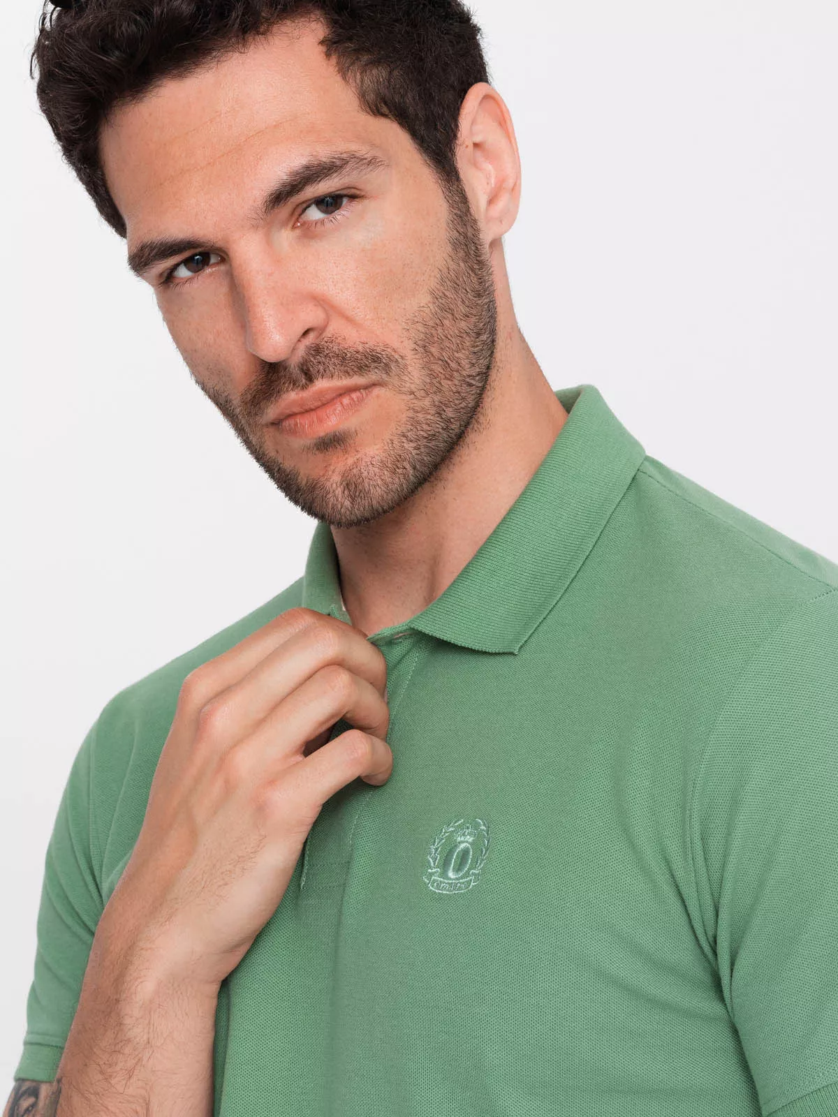 Men’s BASIC single color pique knit polo shirt – green V11 OM-POBS-0100