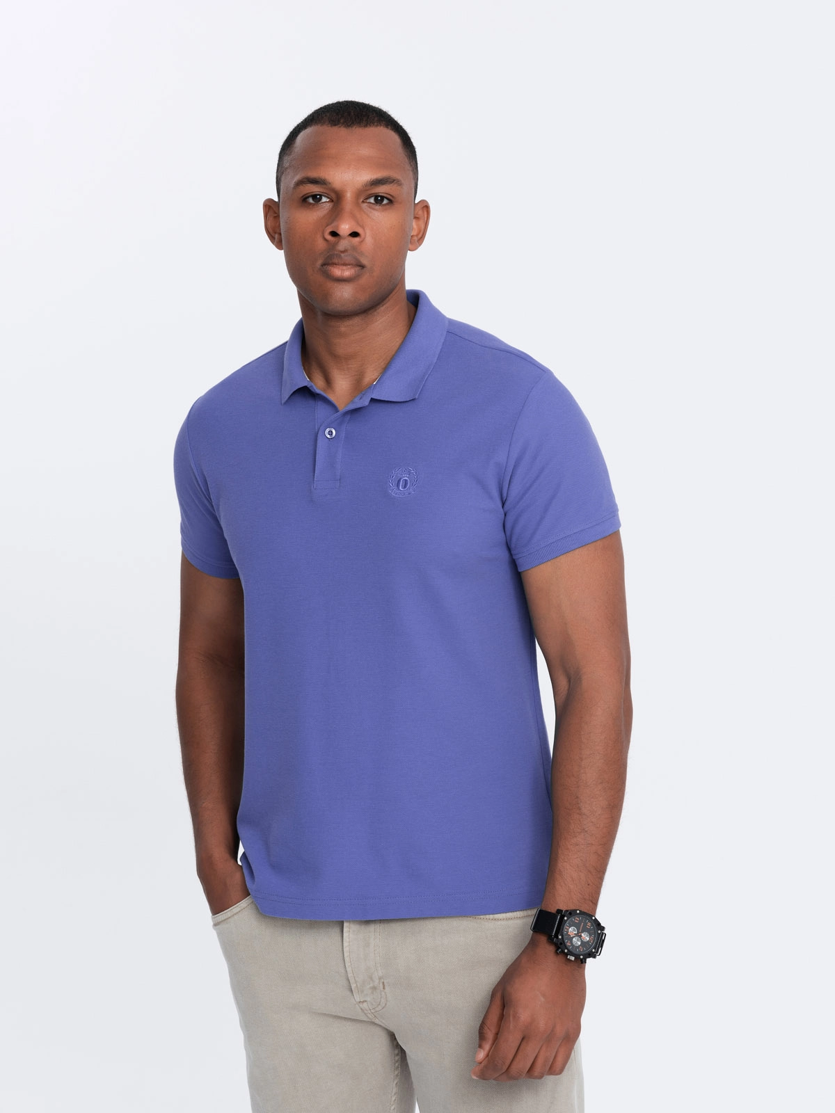 BASIC men’s single color pique knit polo shirt – purple V12 OM-POBS-0100