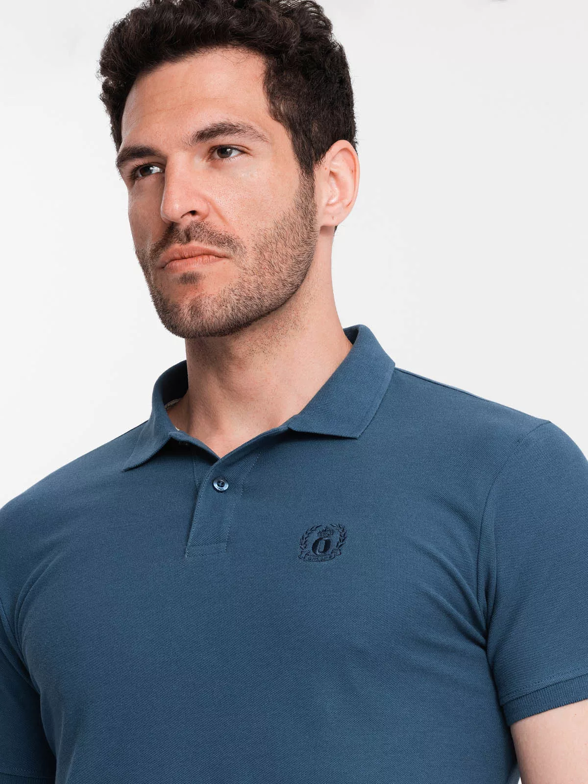 BASIC men’s single color pique knit polo shirt – dark blue V13 OM-POBS-0100