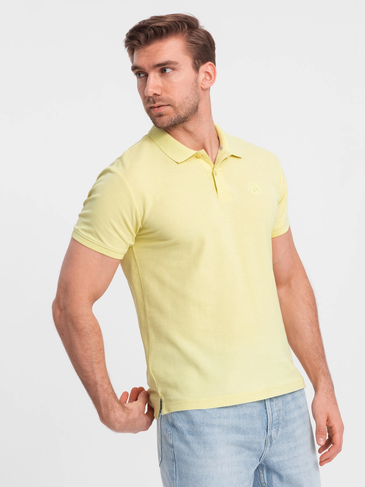 BASIC men’s single color pique knit polo shirt – yellow V15 OM-POBS-0100